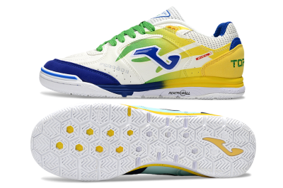 Men's Joma Top Flex IC Football Shoes - White/Blue/Yellow