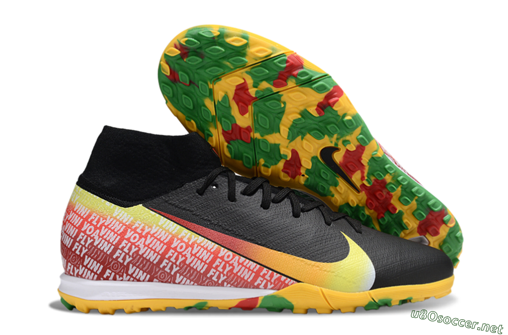 Unisex Nike Air Zoom Mercurial Superfly 10 Elite TF Football Shoes - Black/Yellow/Red 2