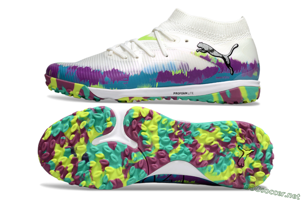 Men's Puma Future 8 Ultimate TF Football Shoes - White/Purple/Blue 1