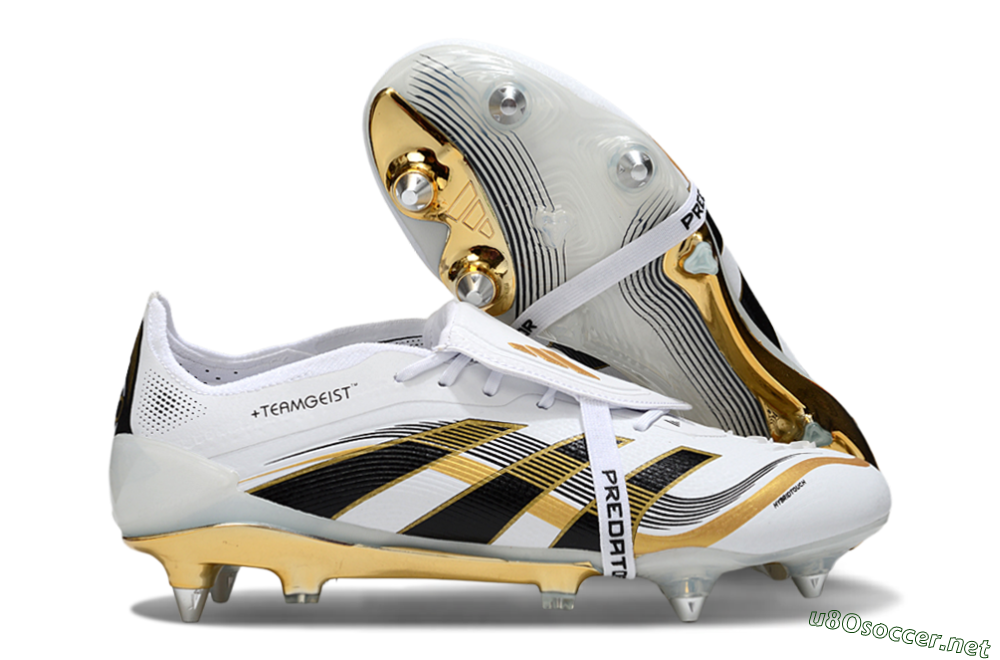 Men's Adidas Predator 25 Elite Foldover Tongue SG Football Boots - White/Black/Gold 2
