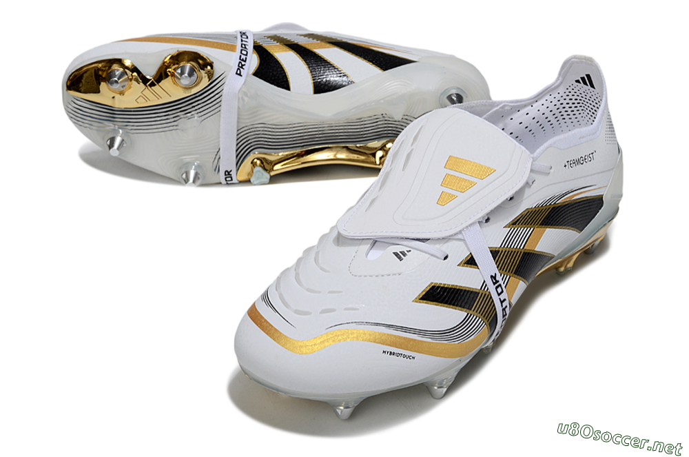Men's Adidas Predator 25 Elite Foldover Tongue SG Football Boots - White/Black/Gold 3