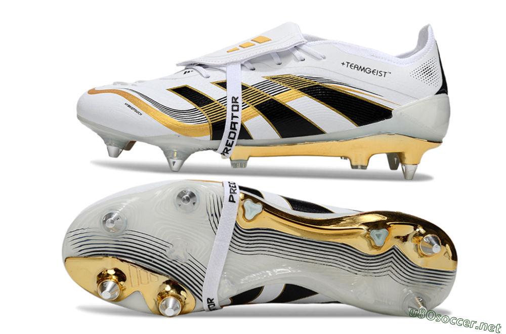 Men's Adidas Predator 25 Elite Foldover Tongue SG Football Boots - White/Black/Gold 1