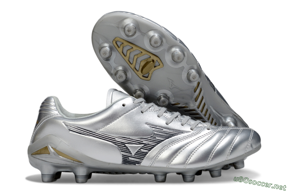 Men's Mizuno Morelia Neo 4 FG Football Boots - Silver/Black/Gold 2