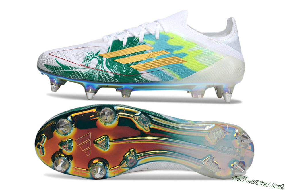 Men's Adidas F50 Elite SG Football Boots - White/Green/Gold 1