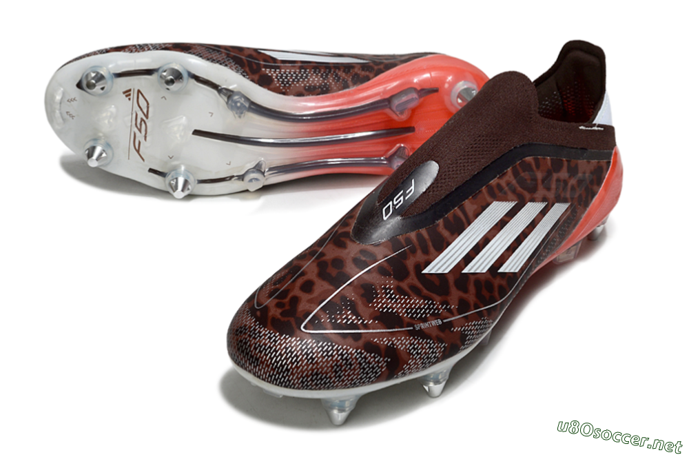 Men's Adidas F50 Elite Laceless SG Football Boots - Leopard/Red/Silver 3
