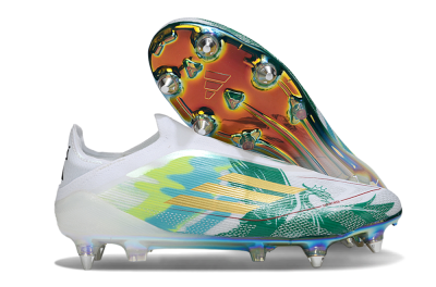 Men's Adidas F50 Elite Laceless SG Football Boots - White/Green/Gold