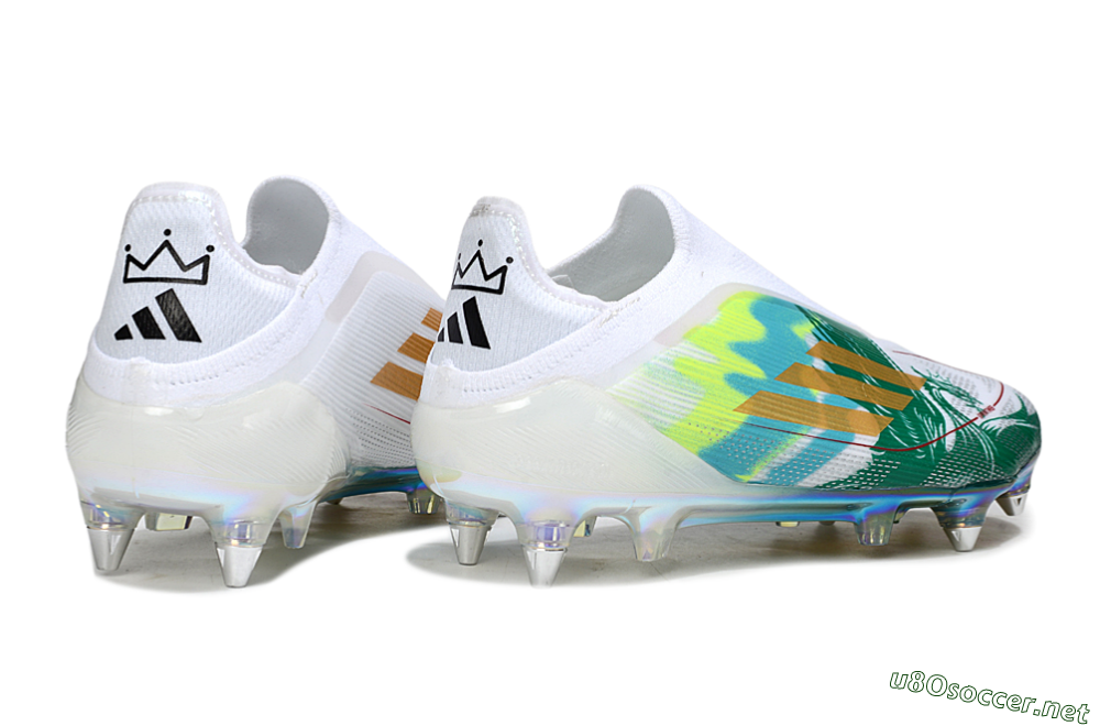 Men's Adidas F50 Elite Laceless SG Football Boots - White/Green/Gold 6