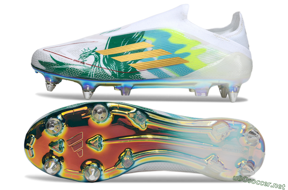 Men's Adidas F50 Elite Laceless SG Football Boots - White/Green/Gold 1
