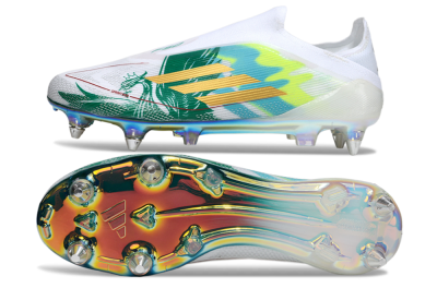 Men's Adidas F50 Elite Laceless SG Football Boots - White/Green/Gold