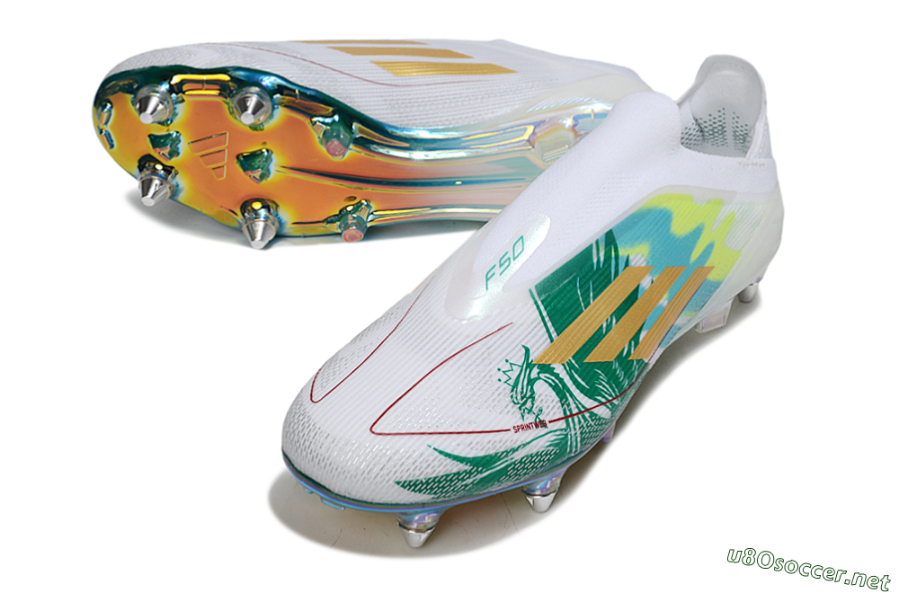 Men's Adidas F50 Elite Laceless SG Football Boots - White/Green/Gold 3
