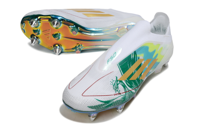 Men's Adidas F50 Elite Laceless SG Football Boots - White/Green/Gold