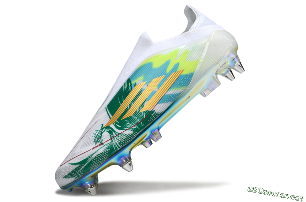 Men's Adidas F50 Elite Laceless SG Football Boots - White/Green/Gold 5