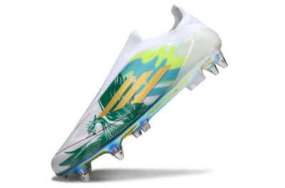Men's Adidas F50 Elite Laceless SG Football Boots - White/Green/Gold