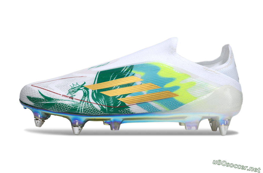 Men's Adidas F50 Elite Laceless SG Football Boots - White/Green/Gold 0