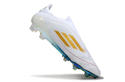 Unisex Adidas F50 Elite Laceless FG Football Boots - White/Green/Gold