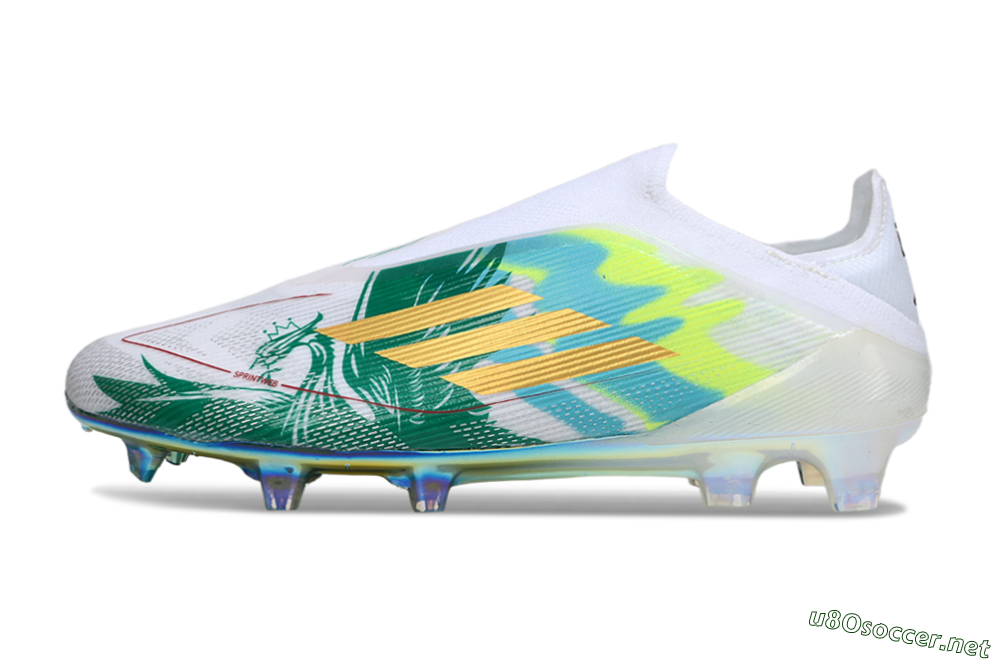 Unisex Adidas F50 Elite Laceless FG Football Boots - White/Green/Gold 0
