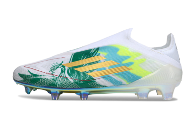 Unisex Adidas F50 Elite Laceless FG Football Boots - White/Green/Gold