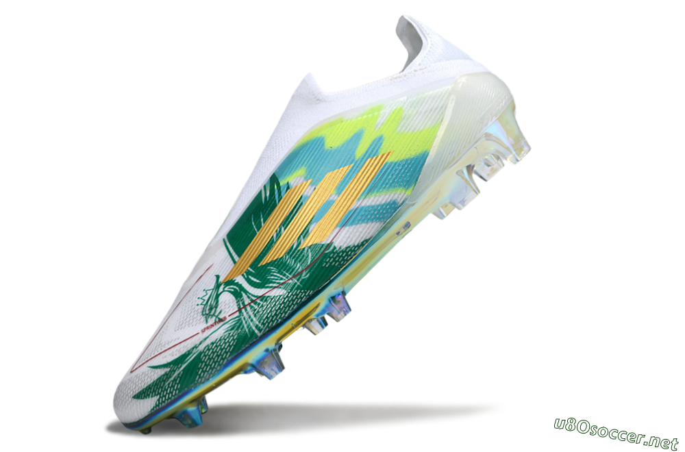 Unisex Adidas F50 Elite Laceless FG Football Boots - White/Green/Gold 5