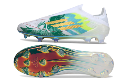 Unisex Adidas F50 Elite Laceless FG Football Boots - White/Green/Gold