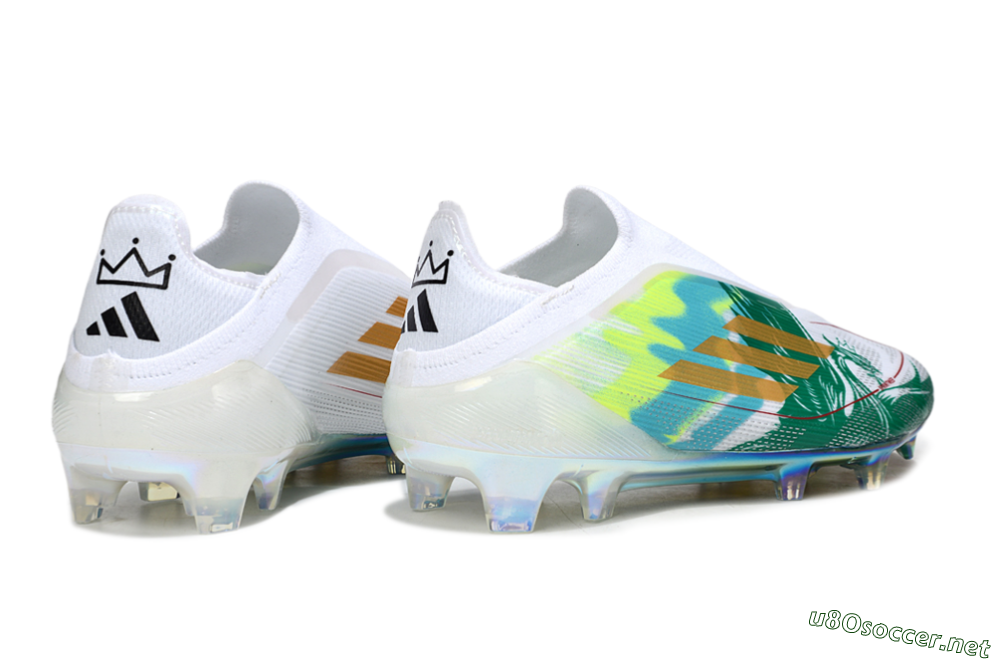 Unisex Adidas F50 Elite Laceless FG Football Boots - White/Green/Gold 6