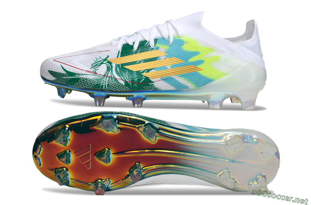 Unisex Adidas F50 Elite FG Football Boots - White/Green/Gold 1