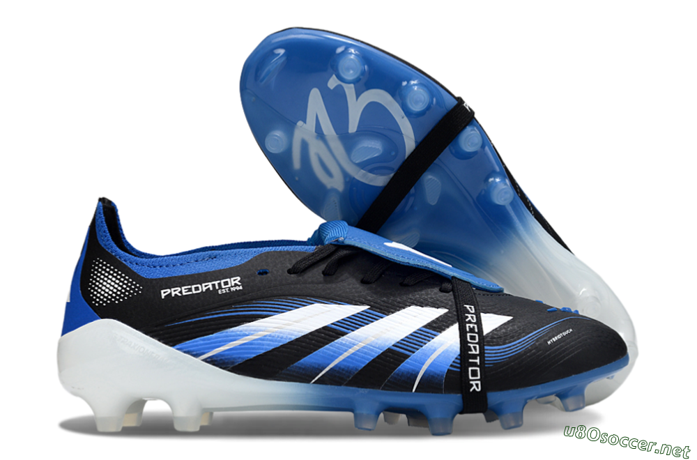 Men's Adidas Predator 25 Elite Foldover Tongue FG Football Boots - Black/White/Blue 2