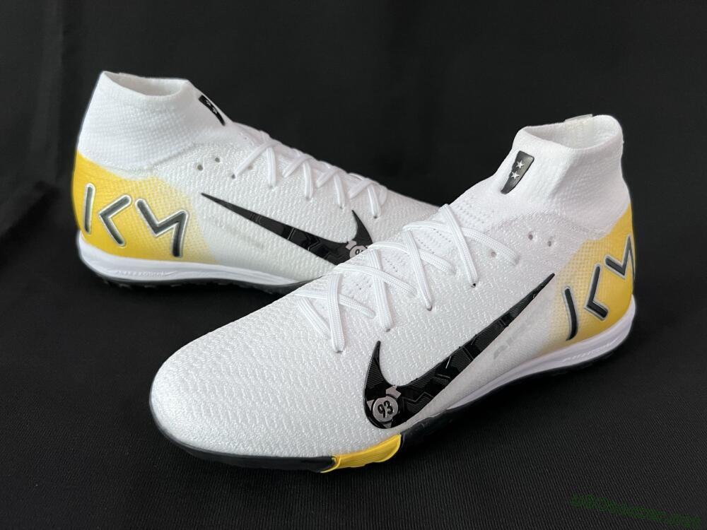 Unisex KM x Nike Air Zoom Mercurial Superfly 10 Elite TF Football Shoes - White/Black/Yellow