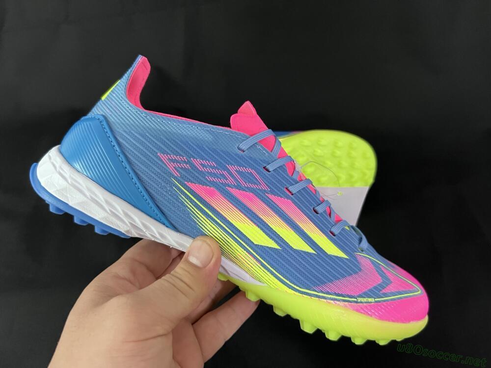 Men's Adidas F50 Elite TF Football Shoes - Blue/Pink/Yellow