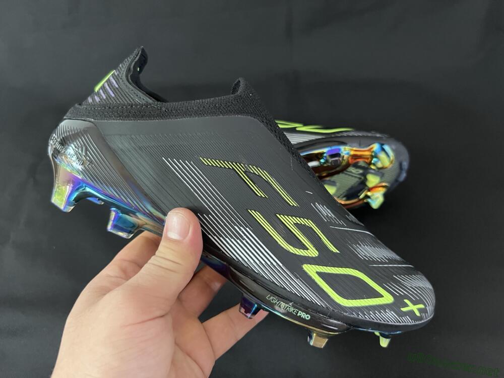 Unisex Adidas F50+ Lightstrike Pro Laceless FG Football Boots - Black/Silver/Yellow