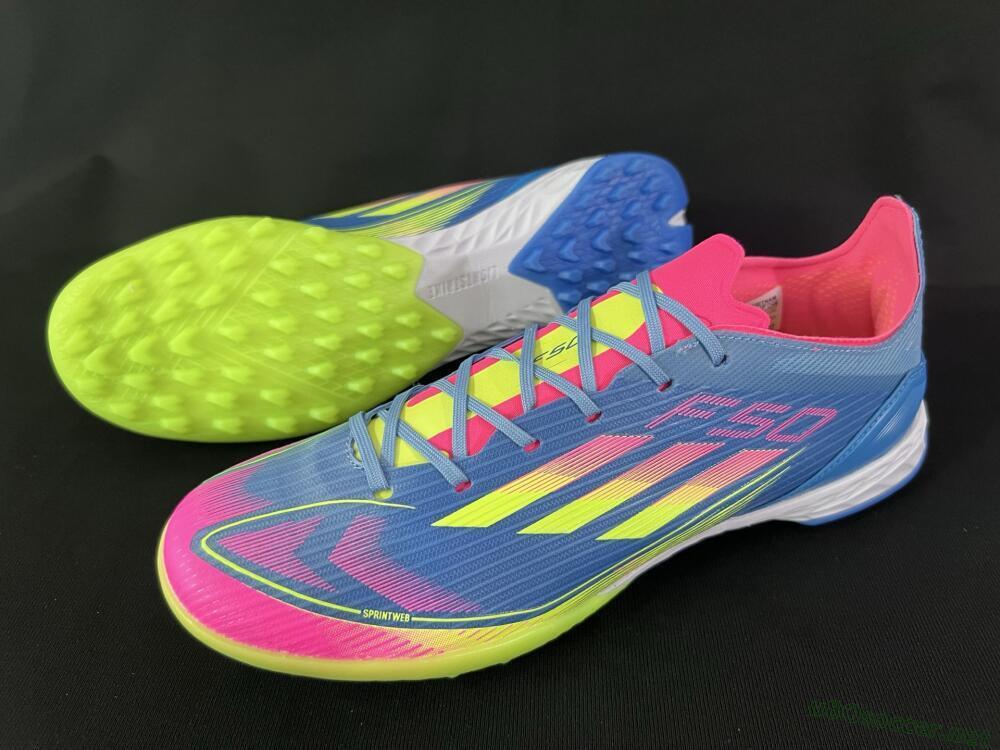 Men's Adidas F50 Pro TF Football Shoes - Blue/Yellow/Pink