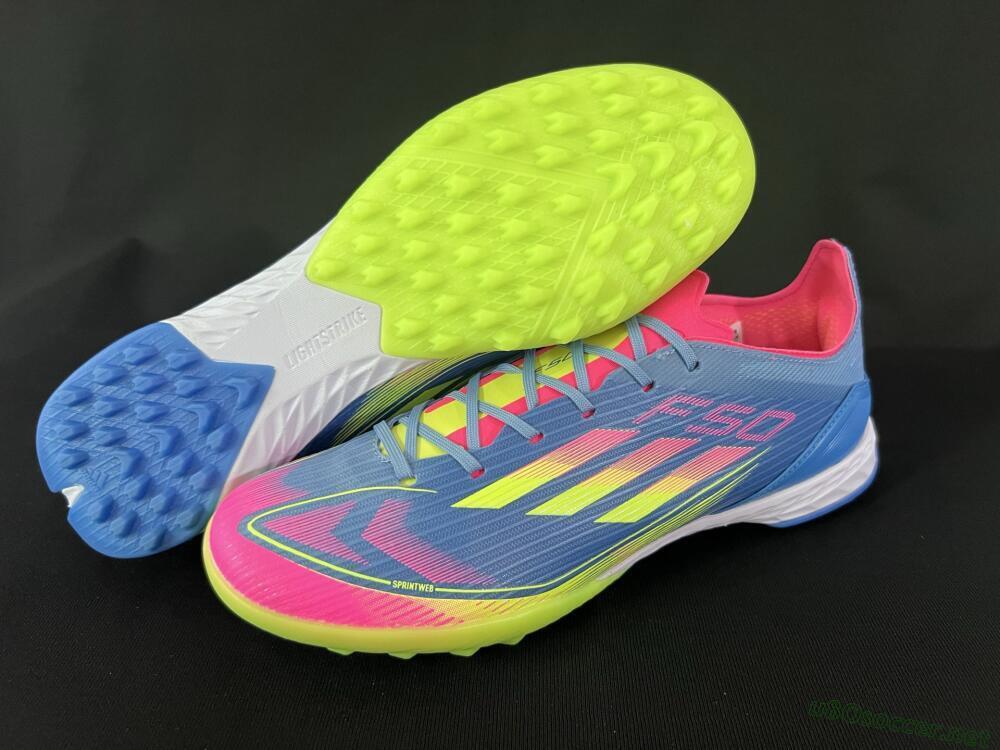 Men's Adidas F50 Pro TF Football Shoes - Blue/Yellow/Pink
