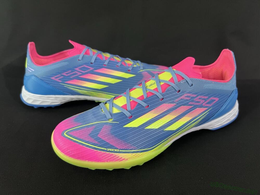 Men's Adidas F50 Pro TF Football Shoes - Blue/Yellow/Pink