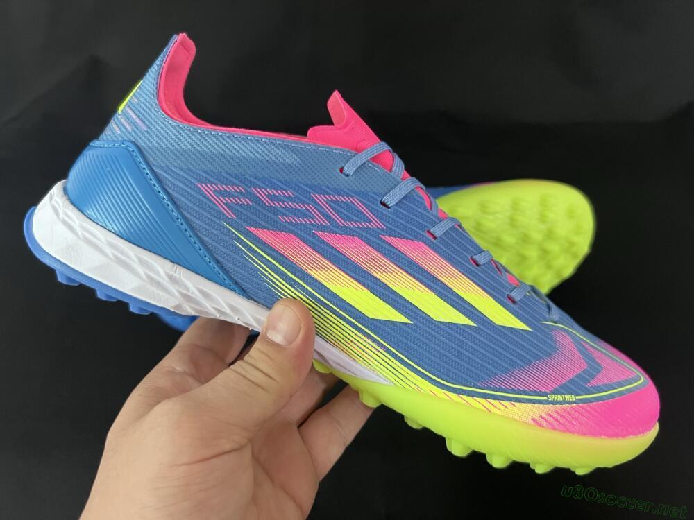 Men's Adidas F50 Pro TF Football Shoes - Blue/Yellow/Pink