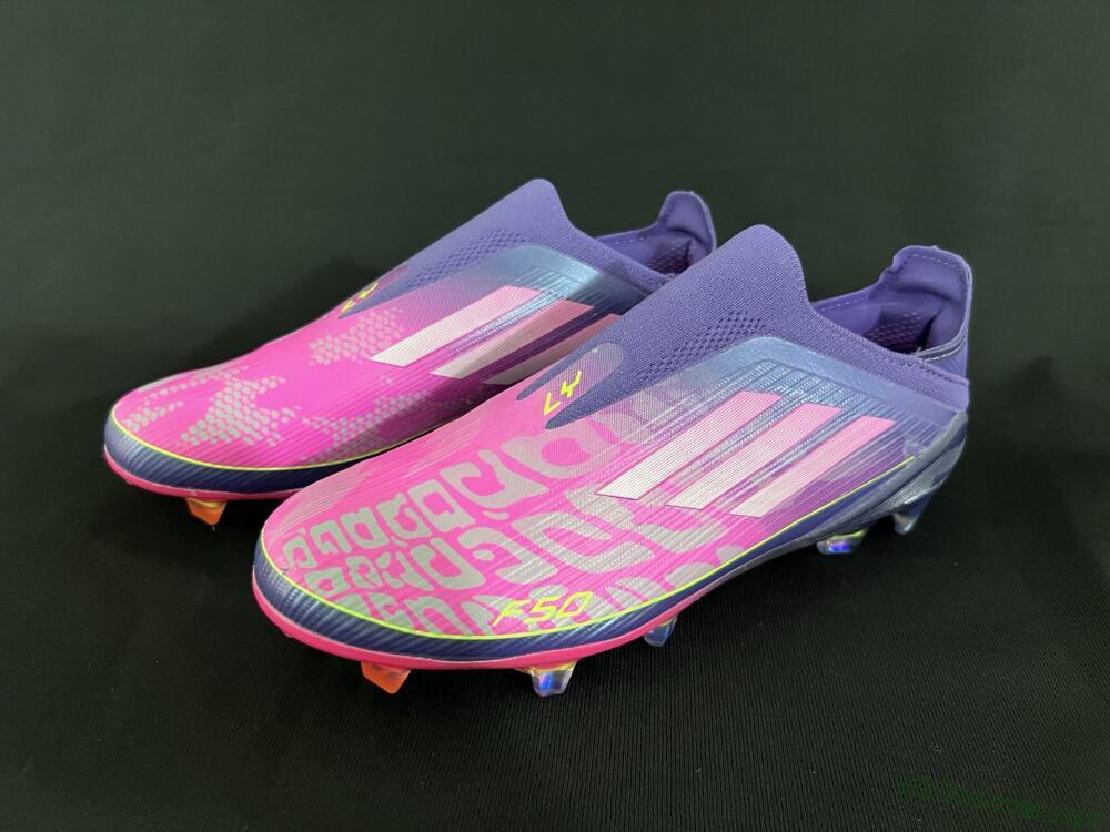 Men's Adidas F50+ Elite Laceless FG Football Boots - Pink/Yellow/Purple