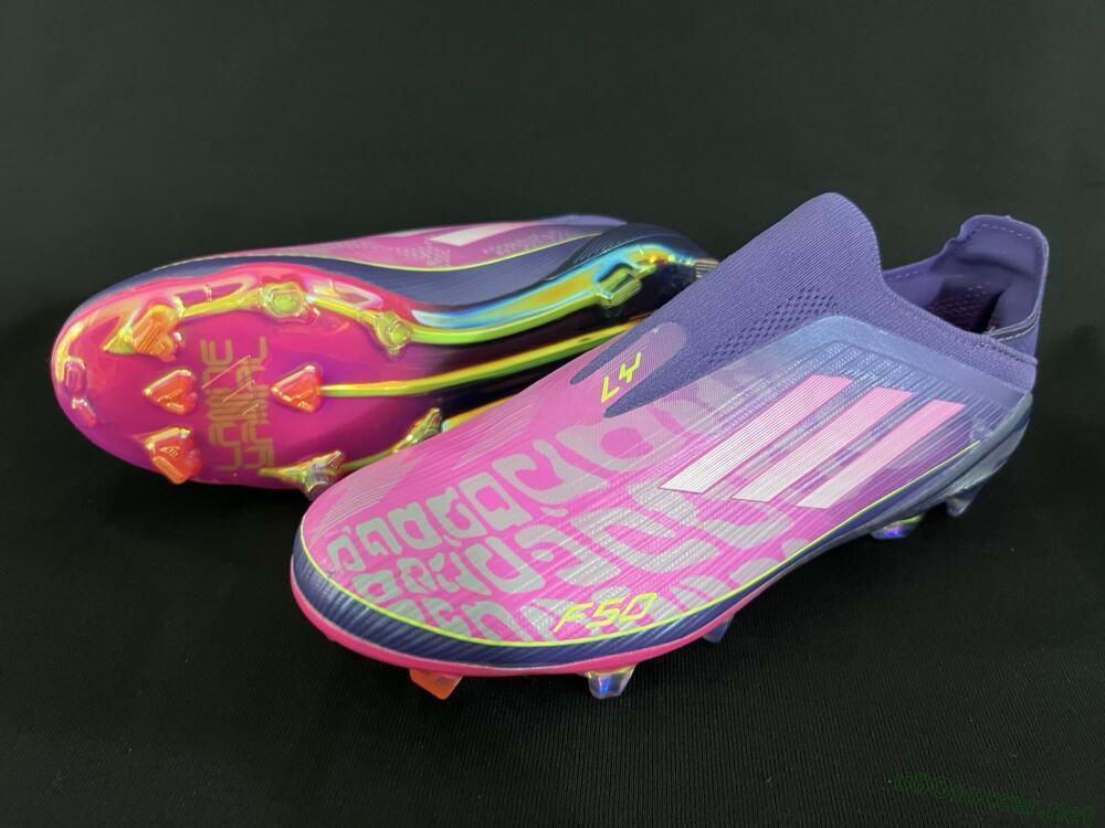Men's Adidas F50+ Elite Laceless FG Football Boots - Pink/Yellow/Purple