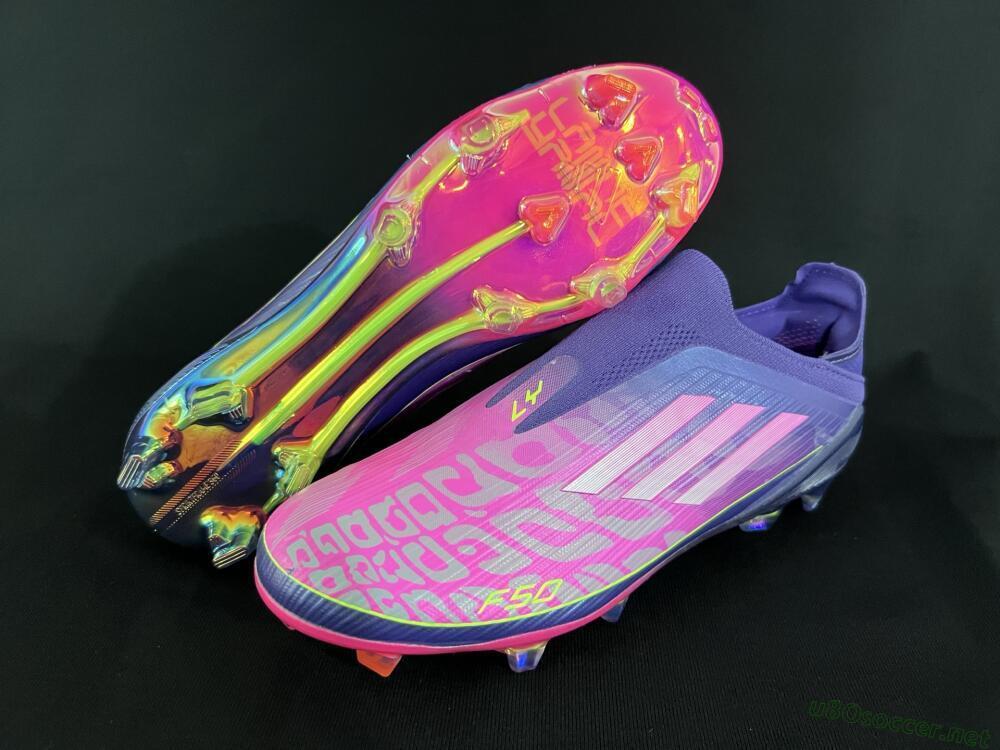 Men's Adidas F50+ Elite Laceless FG Football Boots - Pink/Yellow/Purple