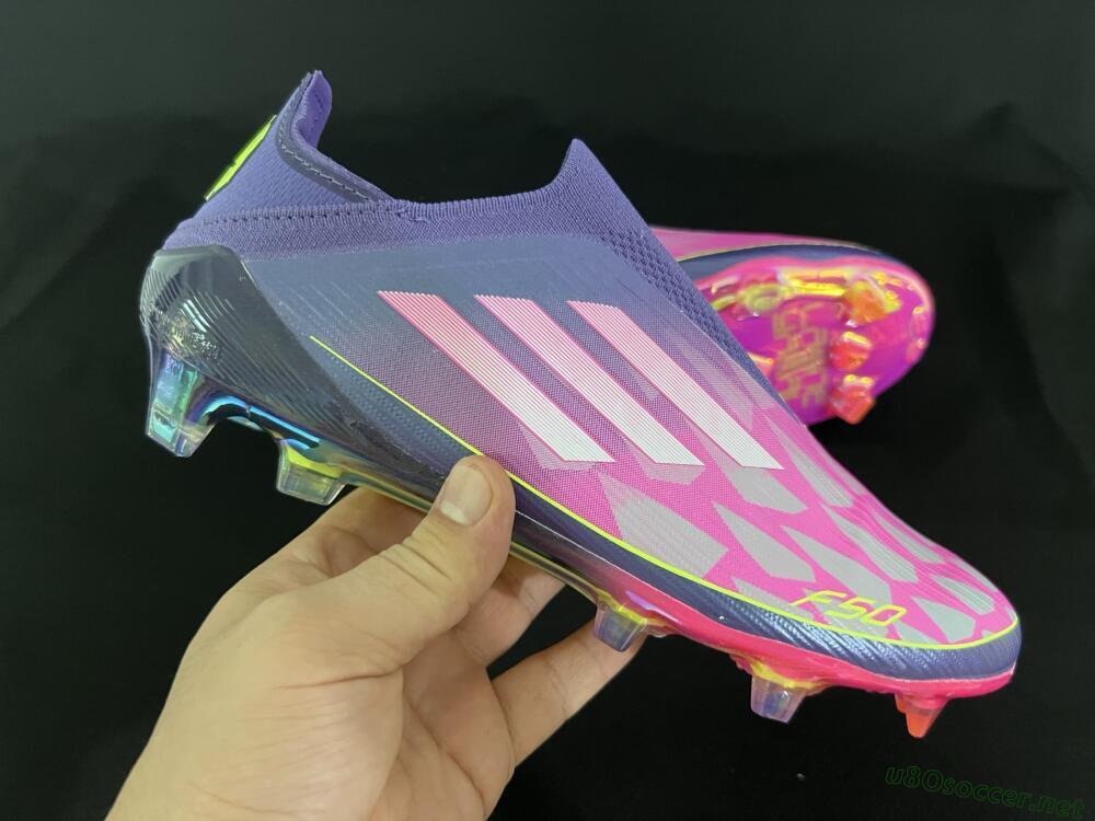 Men's Adidas F50+ Elite Laceless FG Football Boots - Pink/Yellow/Purple