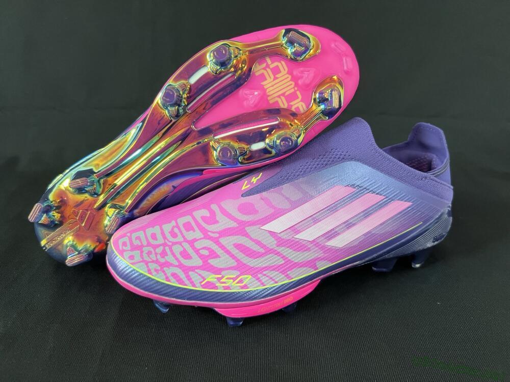 Men's Adidas F50+ Lightstrike Pro Laceless FG Football Boots - Pink/Yellow/Purple