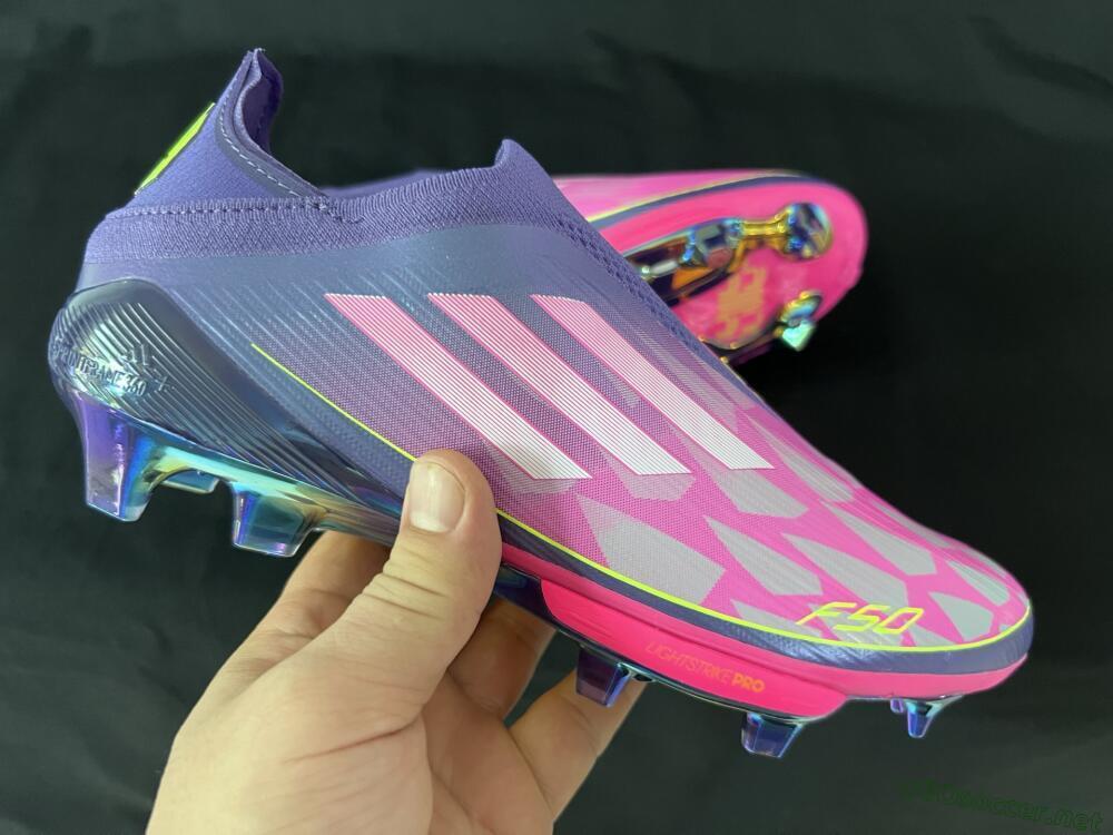 Men's Adidas F50+ Lightstrike Pro Laceless FG Football Boots - Pink/Yellow/Purple