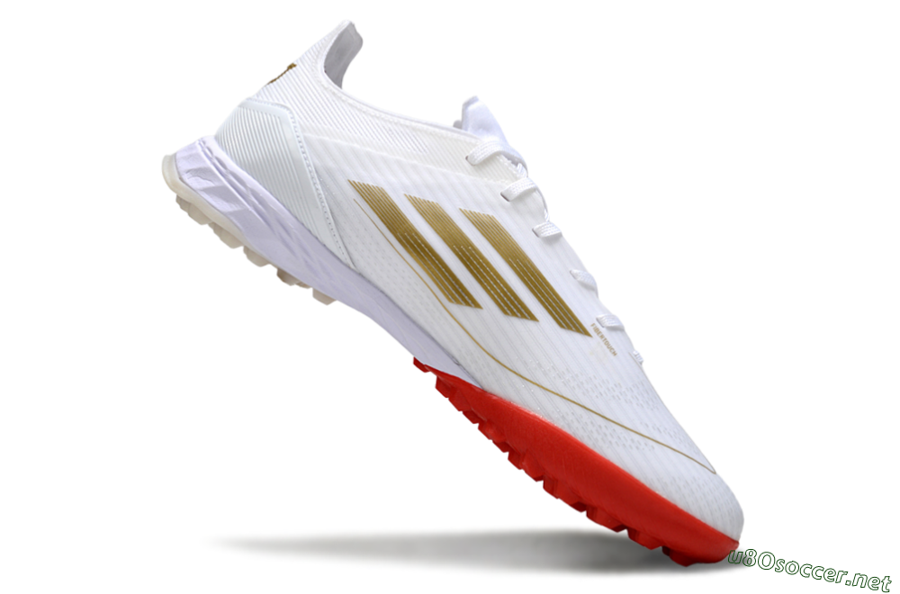 Men's Adidas F50 Pro TF Football Shoes - White/Red/Gold 4
