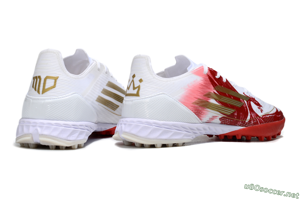 Men's Adidas F50 Pro TF Football Shoes - White/Red/Gold 6