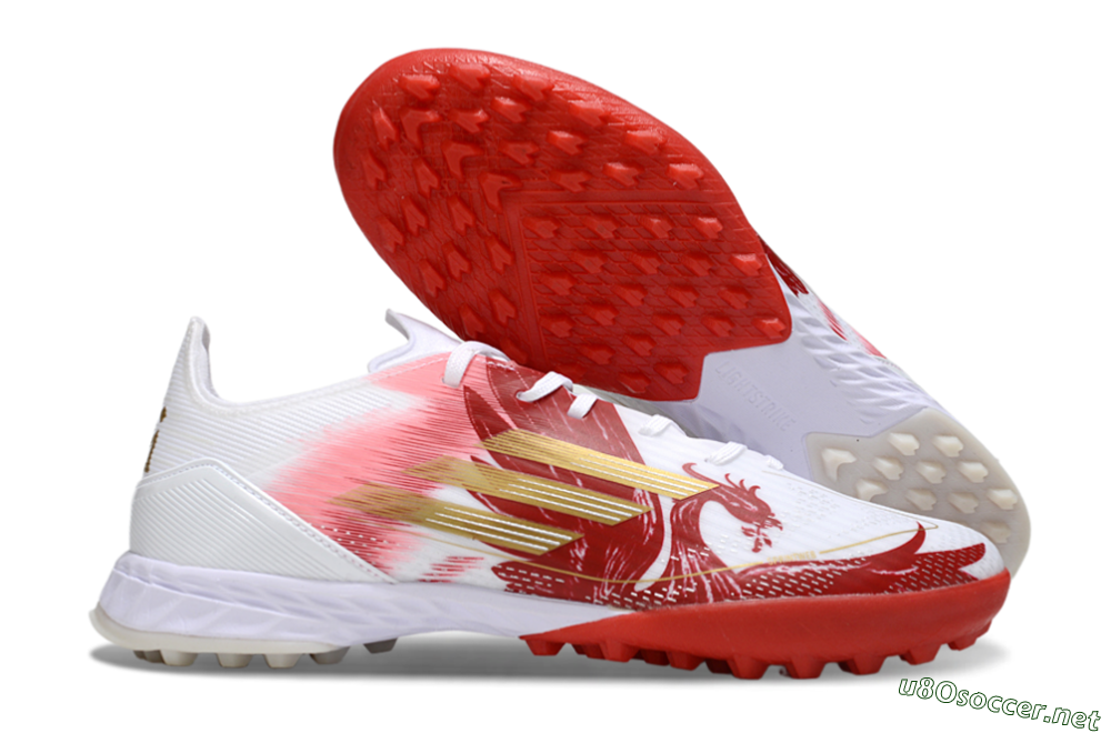 Men's Adidas F50 Pro TF Football Shoes - White/Red/Gold 2