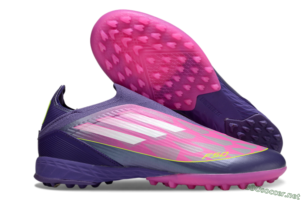 Unisex Adidas F50 Elite Laceless TF Football Shoes - Pink/Purple/Yellow 2