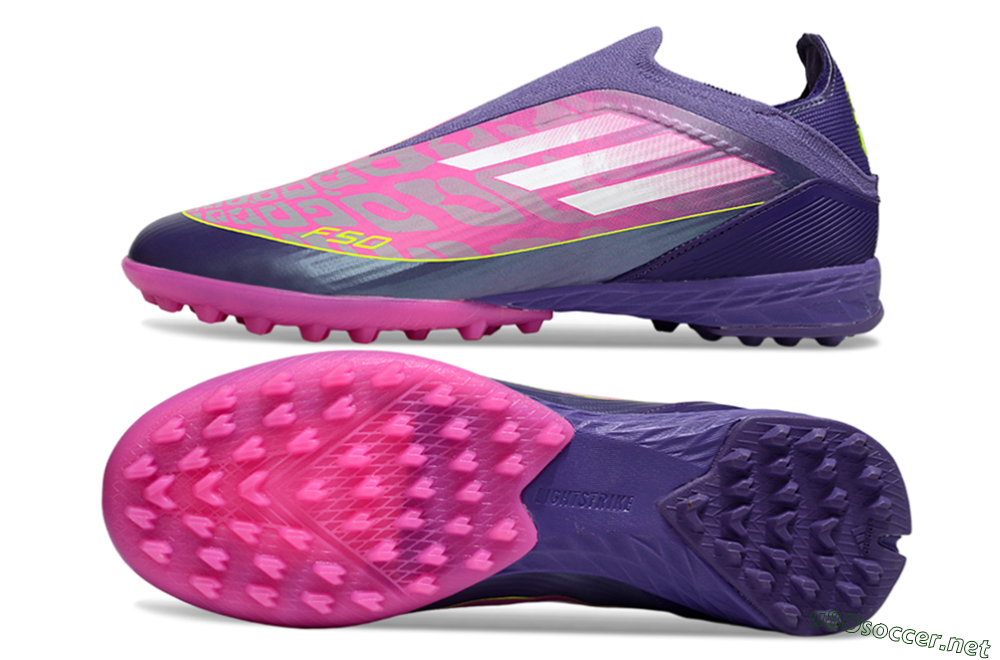 Unisex Adidas F50 Elite Laceless TF Football Shoes - Pink/Purple/Yellow 1