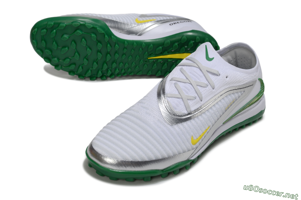 Men's Nike Phantom 6 Low Elite TF Football Shoes - White/Silver/Yellow 3
