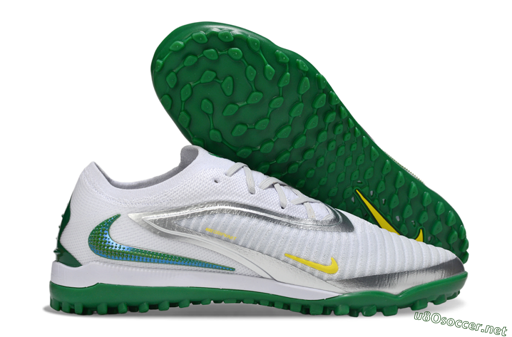 Men's Nike Phantom 6 Low Elite TF Football Shoes - White/Silver/Yellow 2