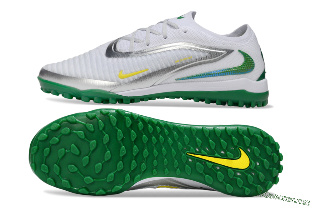 Men's Nike Phantom 6 Low Elite TF Football Shoes - White/Silver/Yellow 1