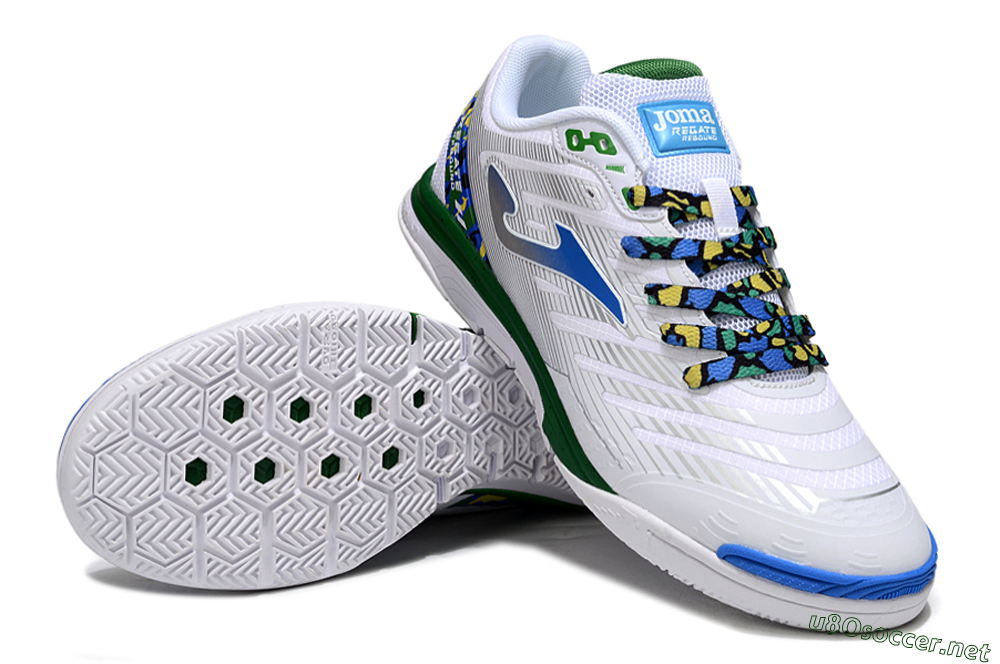 Men's Joma Top Flex IC Football Shoes - White/Silver/Blue 3