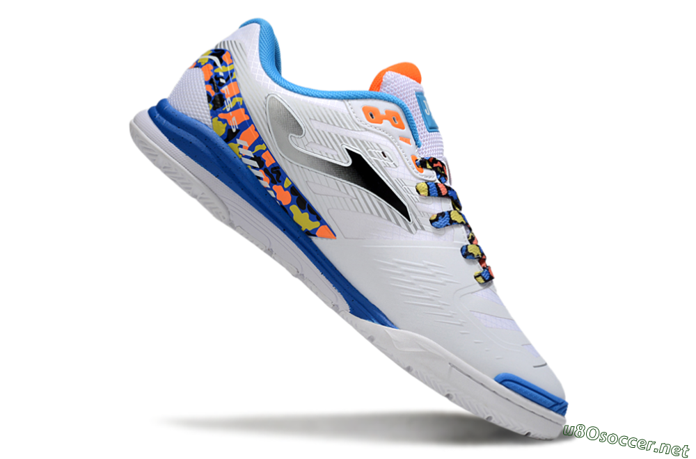 Men's Joma Top Flex IC Football Shoes - White/Silver/Blue 4