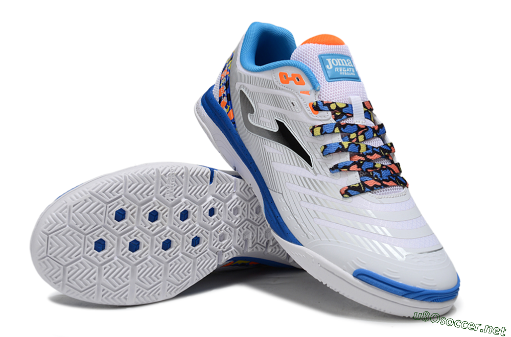 Men's Joma Top Flex IC Football Shoes - White/Silver/Blue 3